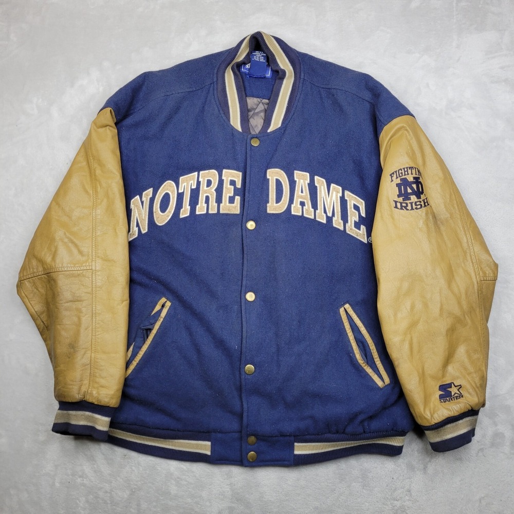 Notre Dame Jacket Mens XL Vintage Starter Coat Varsity Letterman Wool Leather ND